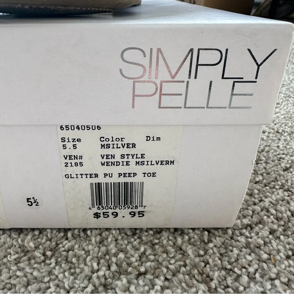 Simply Pelle Wendie Silver Glitter Wedge Peep Toe Heels Size 5.5